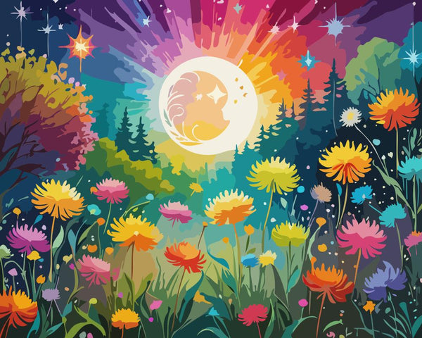 Full Moon and Floral - Paint By Numbers
