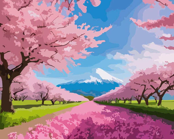Japan Mount Fuji Cherry Blossom - Paint By Numbers
