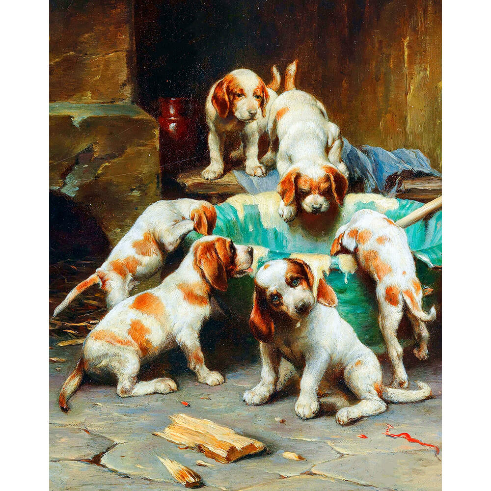 DIY Diamond Art Kit - Beagle Puppies Feasting | Diamond Painting Kits