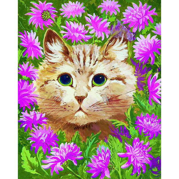 DIY Diamond Painting Kit - Cat and Flowers | Diamond Art Kits
